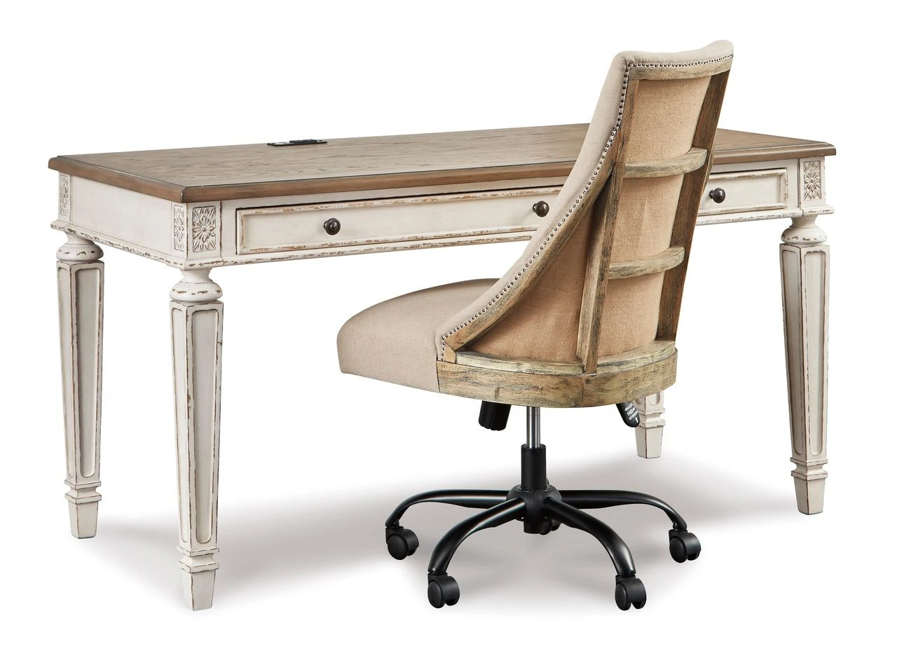 Realyn White and Brown Home Office Desk H74334