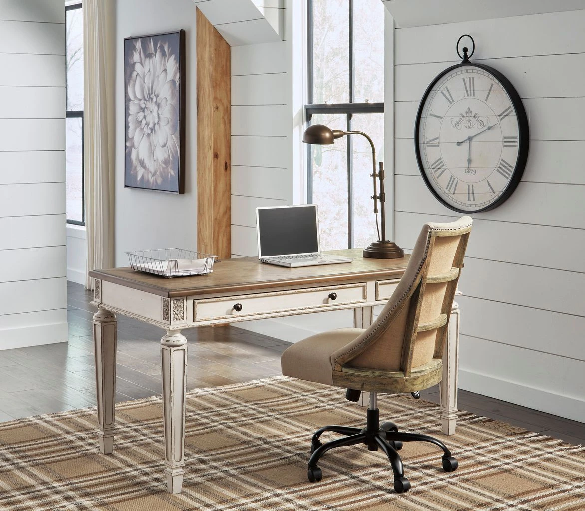 Realyn White and Brown Home Office Desk H74334