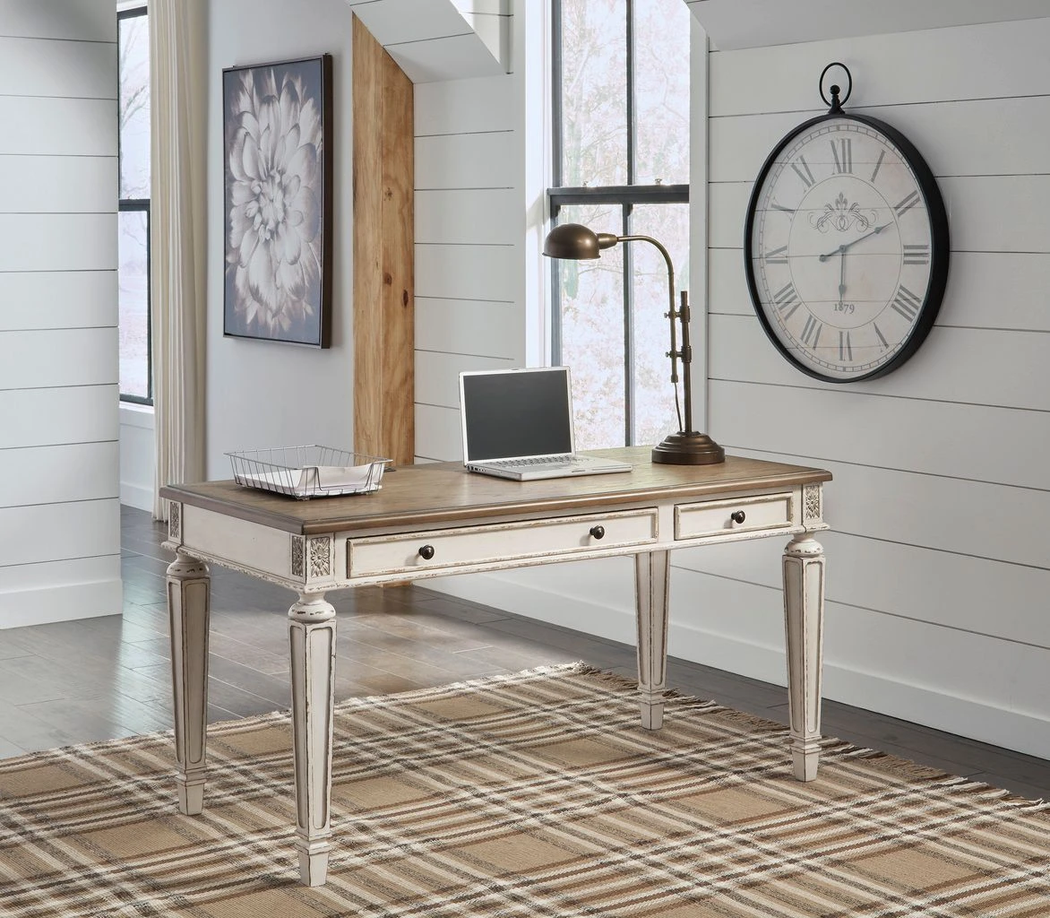 Realyn White and Brown Home Office Desk H74334