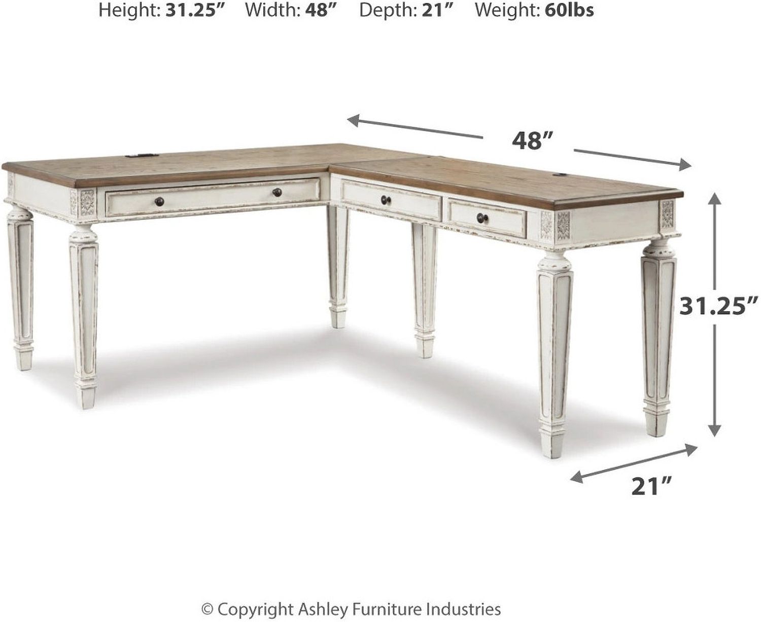 Realyn Home Office Desk Return In White And Brown H74334R