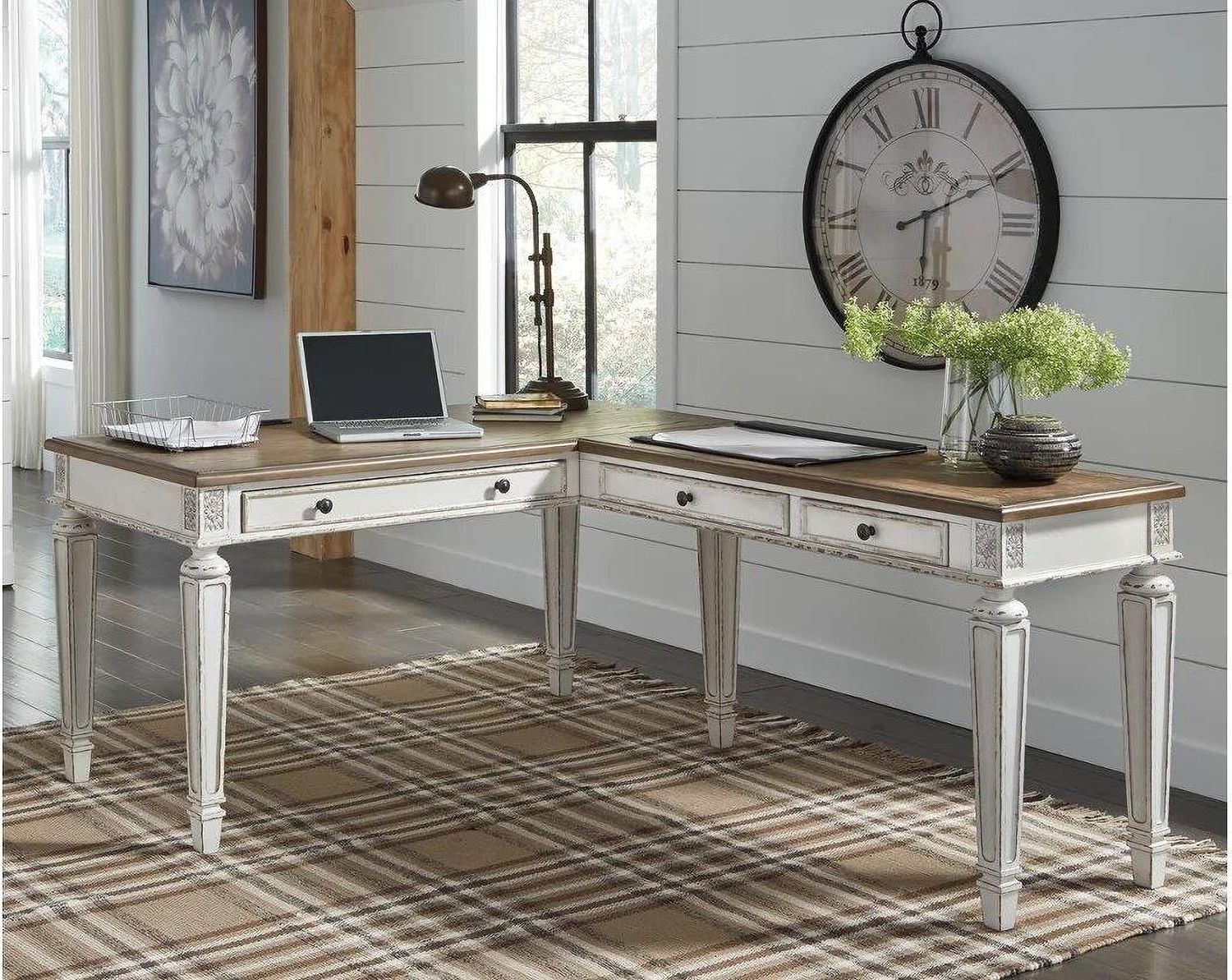 Realyn White and Brown Home Office L Desk H743H1
