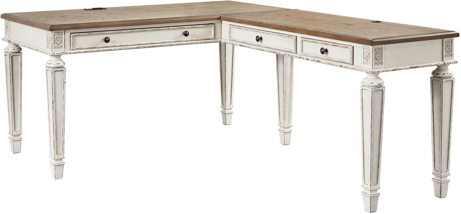 Realyn White and Brown Home Office L Desk H743H1