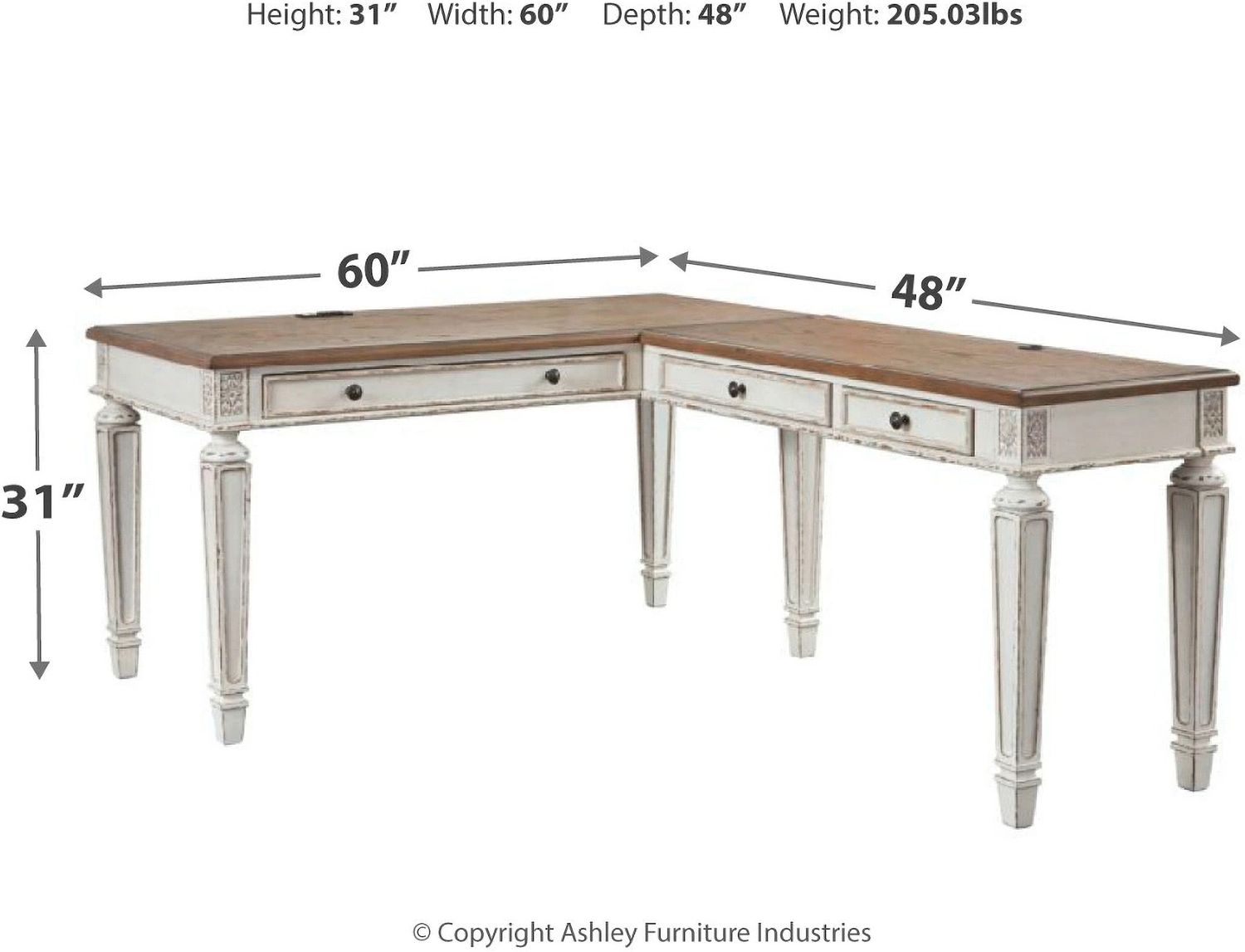Realyn White and Brown Home Office L Desk H743H1
