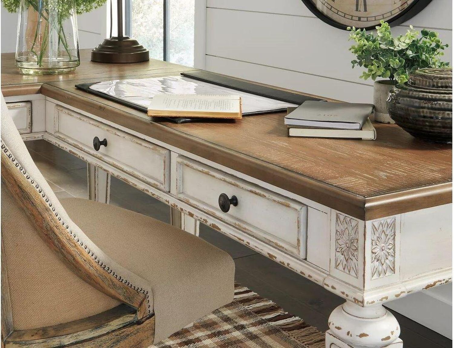 Realyn White and Brown Home Office L Desk H743H1