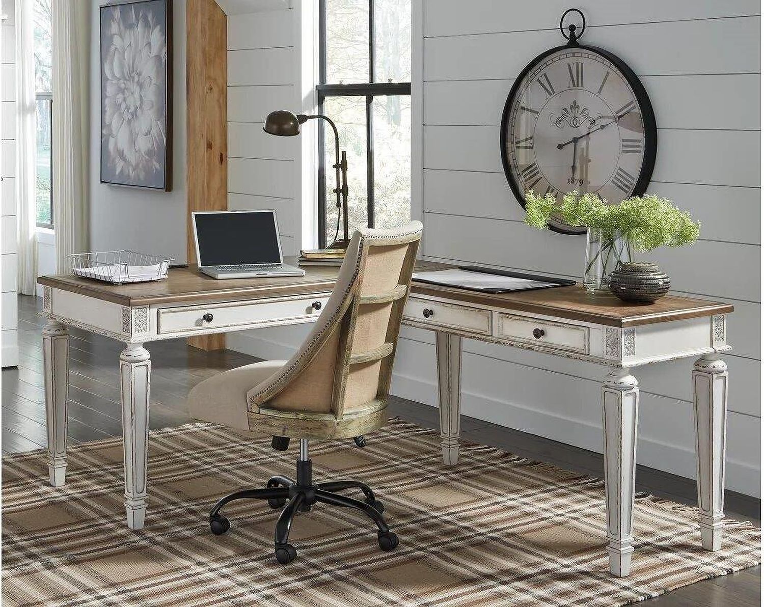 Realyn White and Brown Home Office L Desk H743H1
