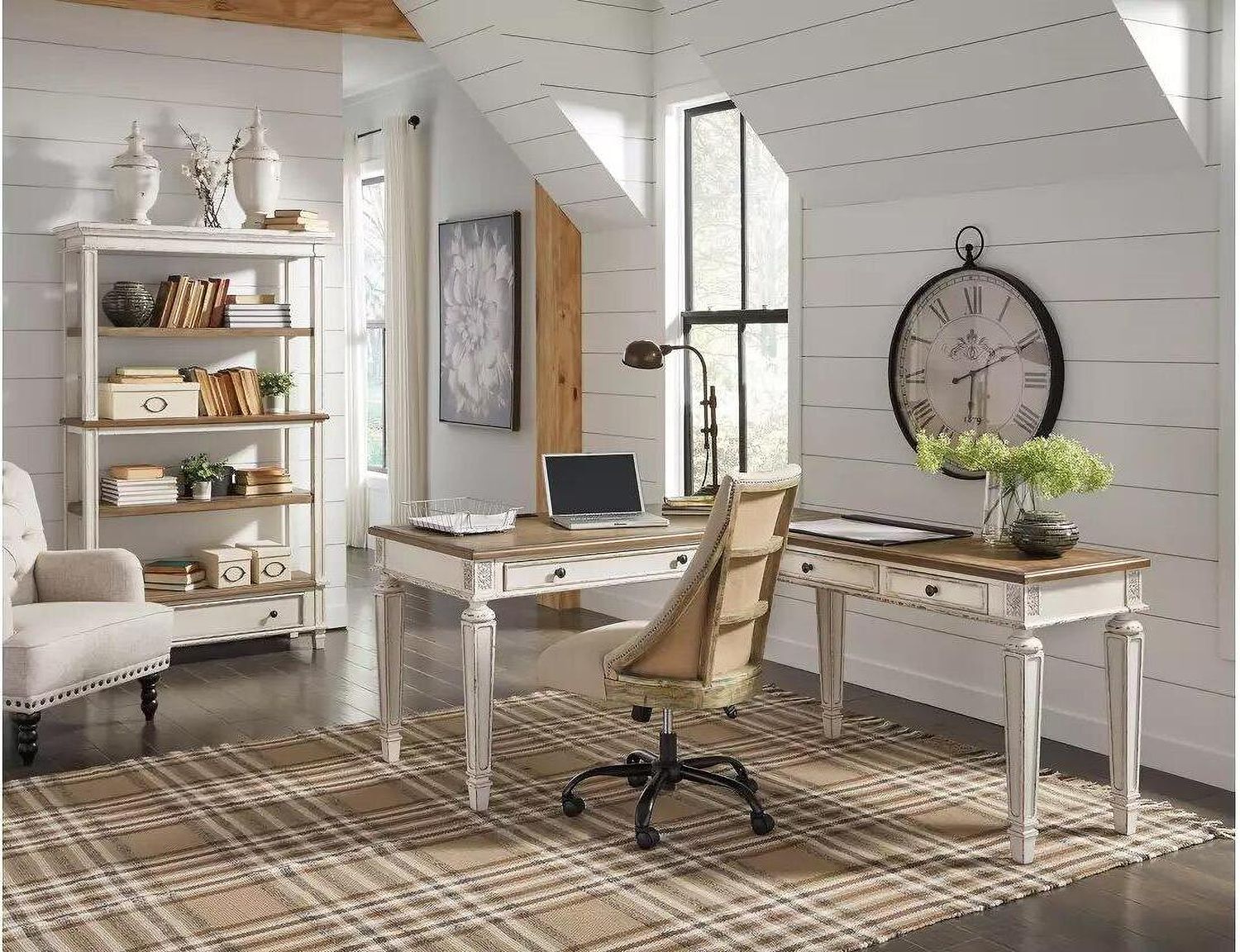 Realyn White and Brown Home Office L Desk H743H1
