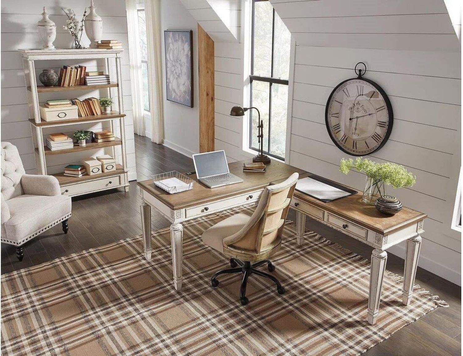 Realyn White and Brown Home Office L Desk H743H1