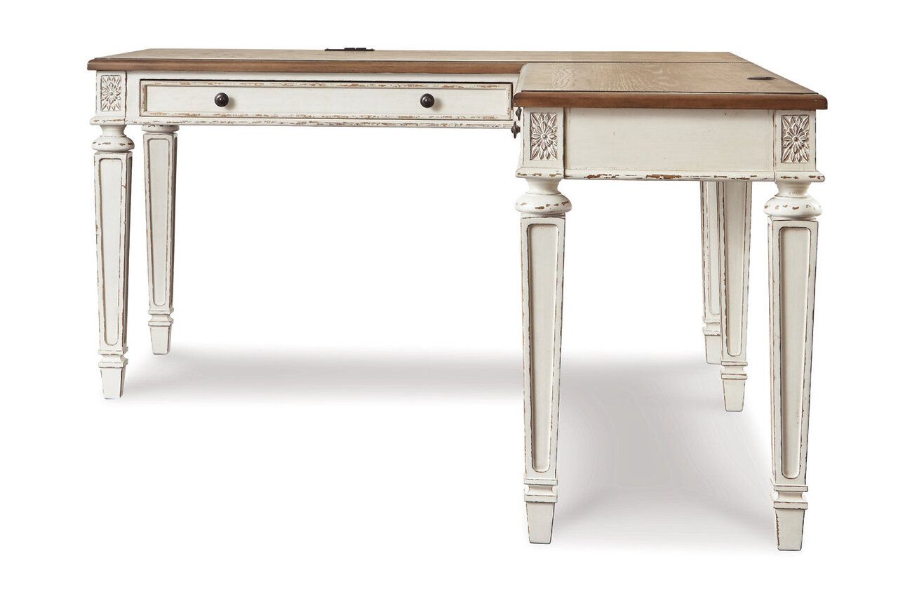 Realyn White and Brown Home Office L Desk H743H1