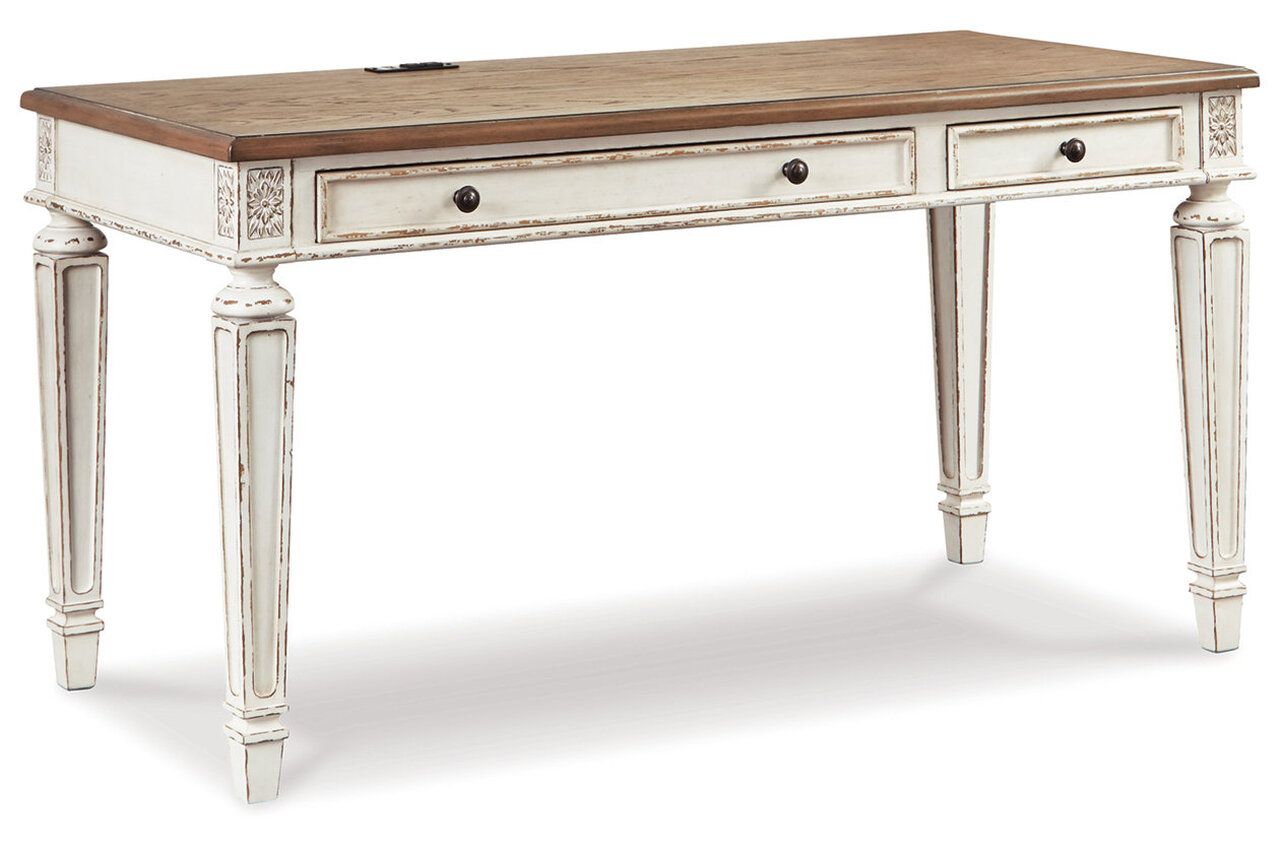 Realyn White and Brown Home Office L Desk H743H1
