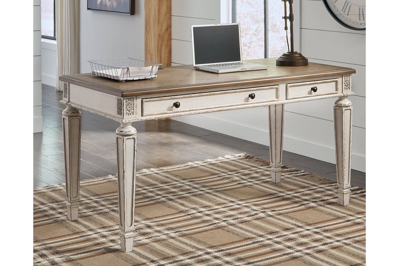 Realyn White and Brown Home Office L Desk H743H1