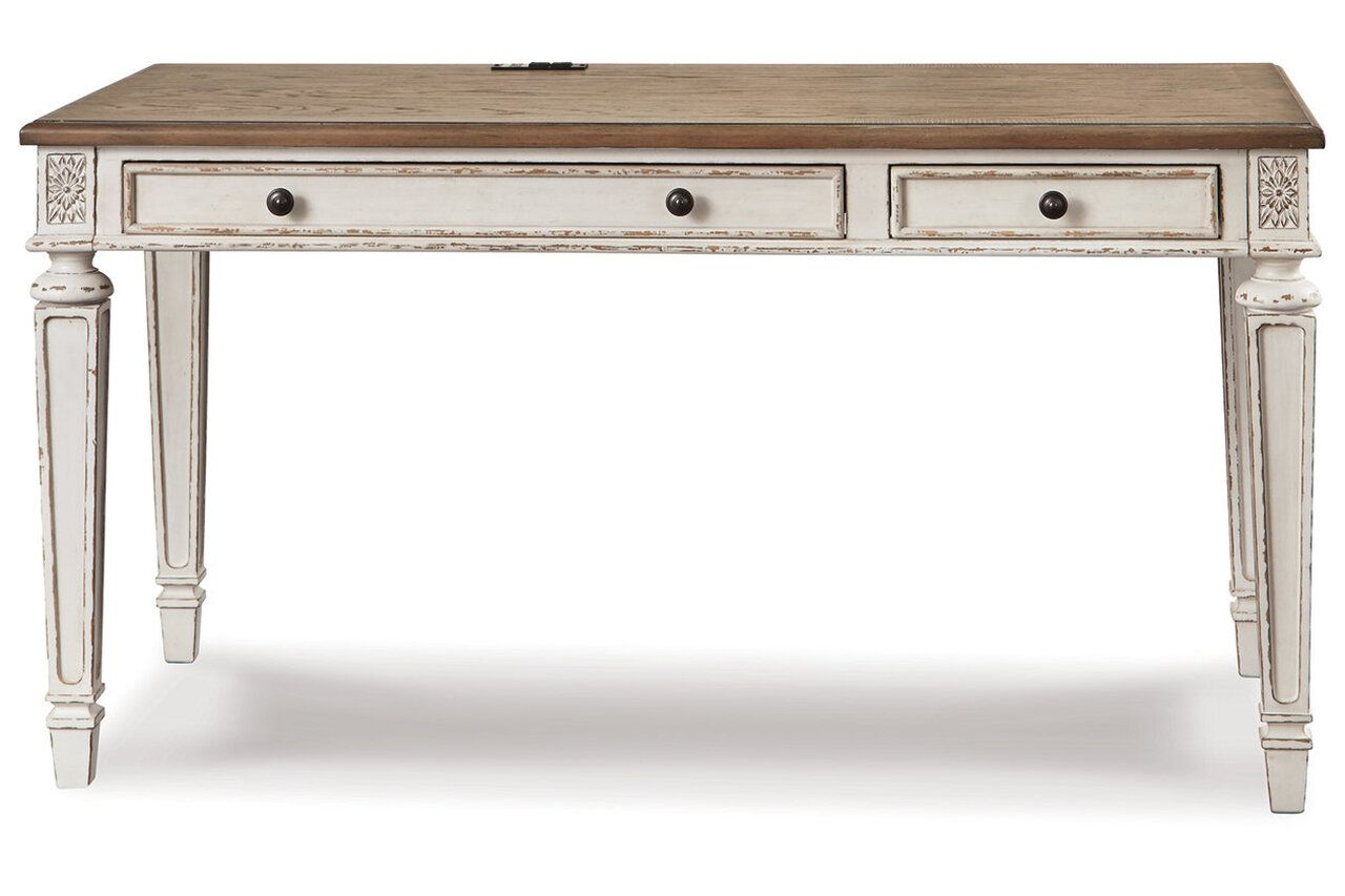 Realyn White and Brown Home Office L Desk H743H1