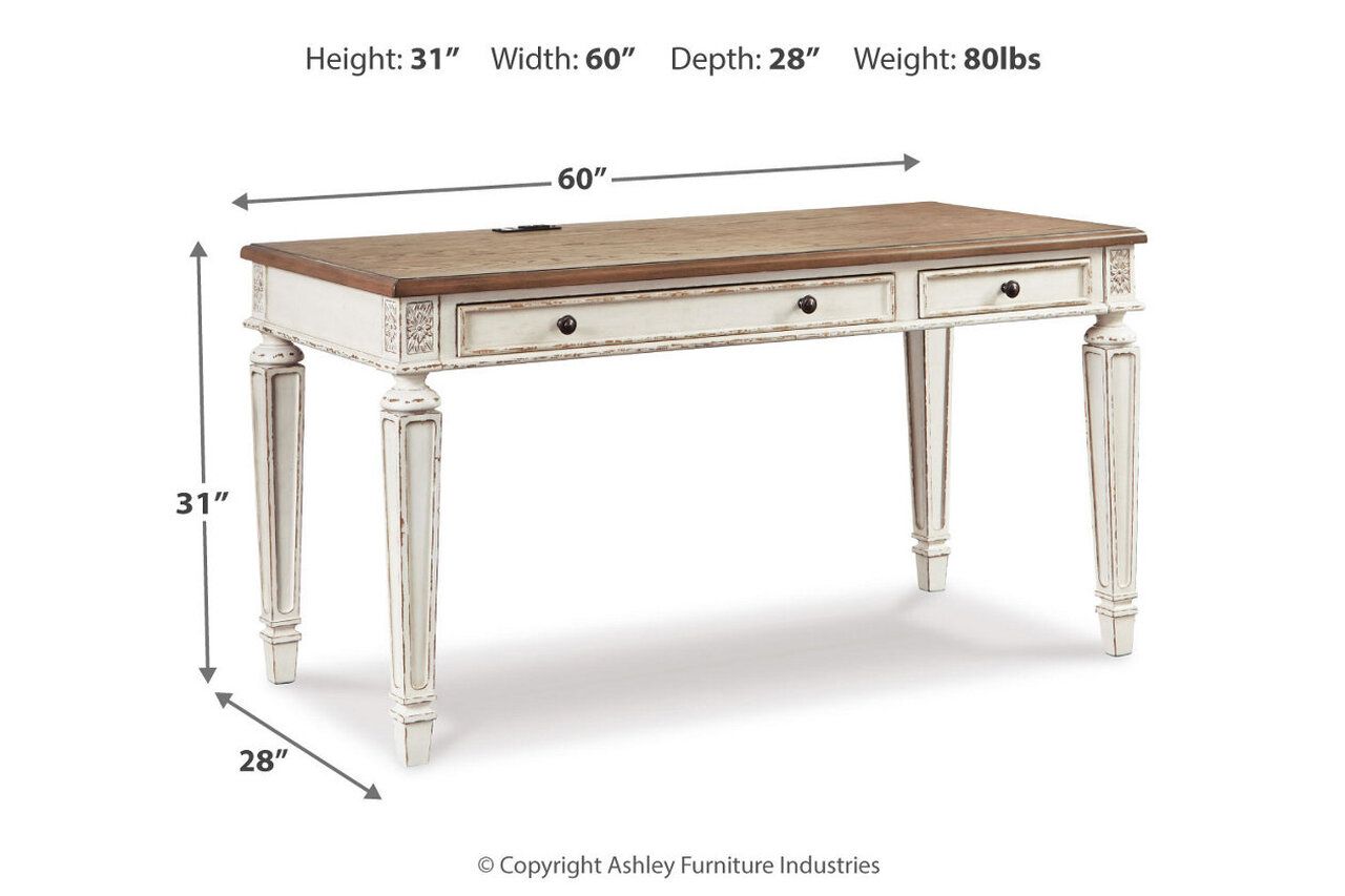 Realyn White and Brown Home Office L Desk H743H1