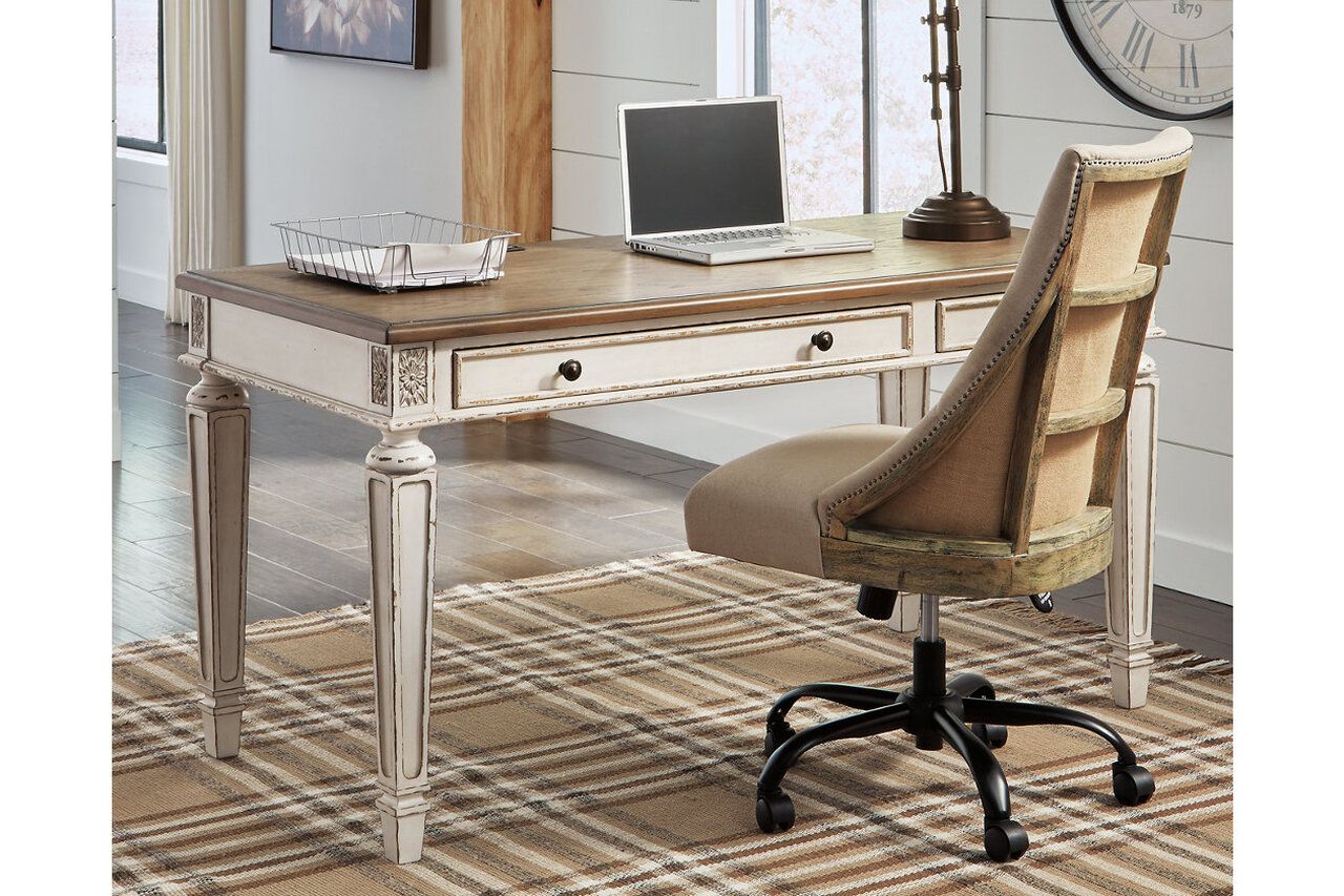 Realyn White and Brown Home Office L Desk H743H1