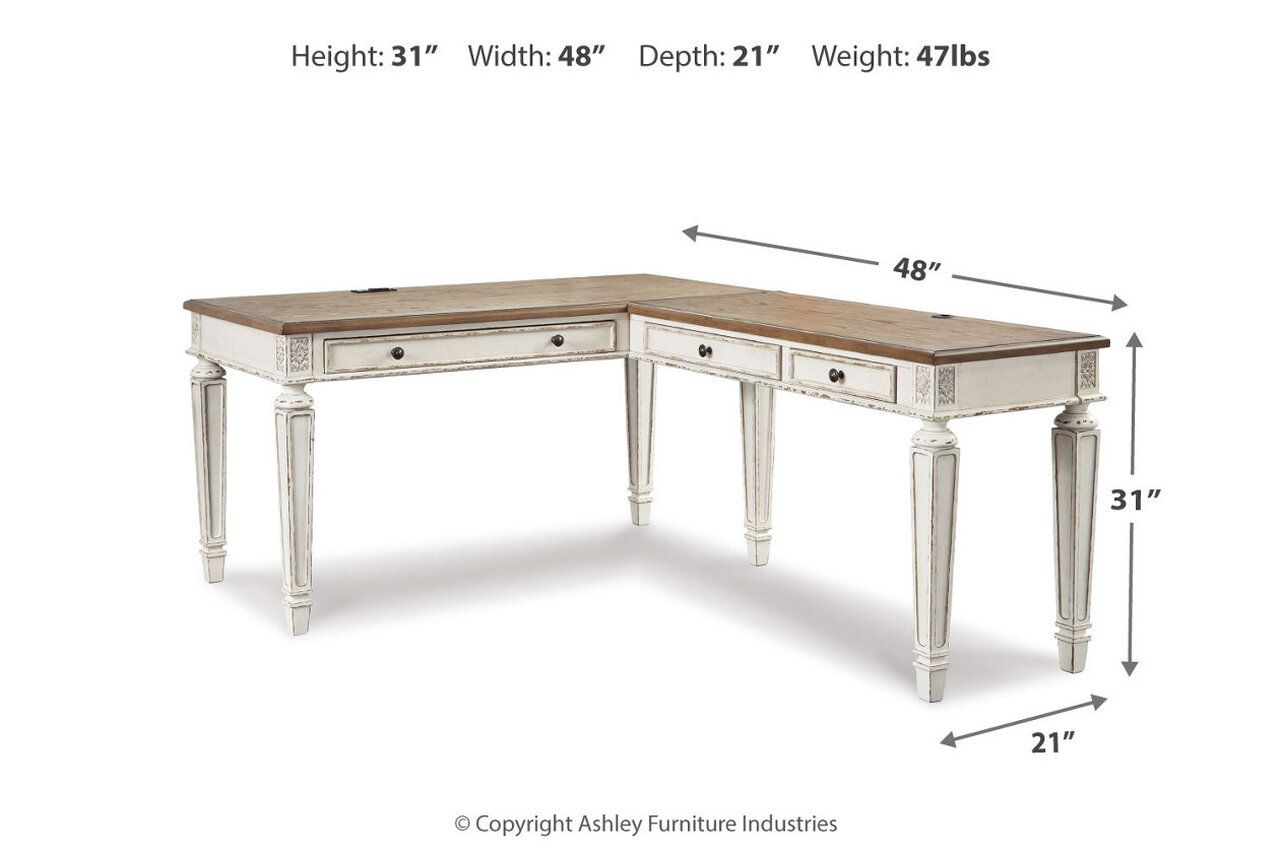 Realyn White and Brown Home Office L Desk H743H1