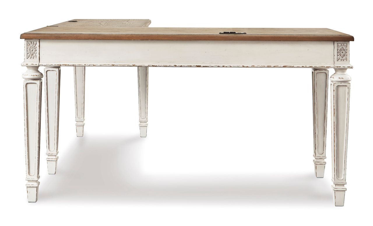 Realyn White and Brown Home Office L Desk H743H1