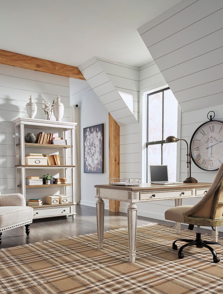 Realyn White and Brown Home Office L Desk H743H1