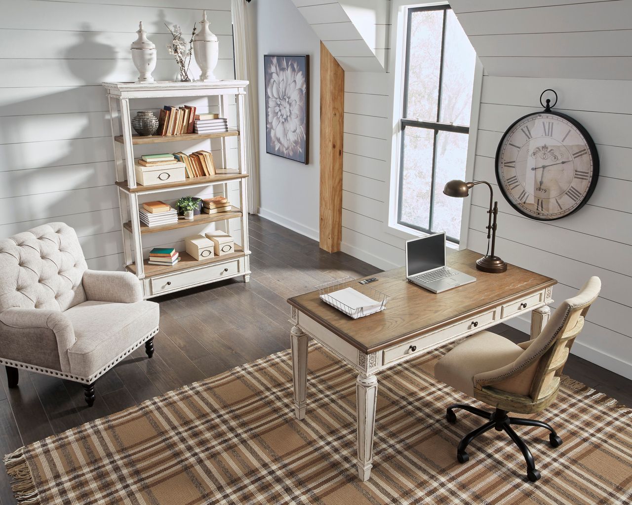 Realyn White and Brown Home Office L Desk H743H1