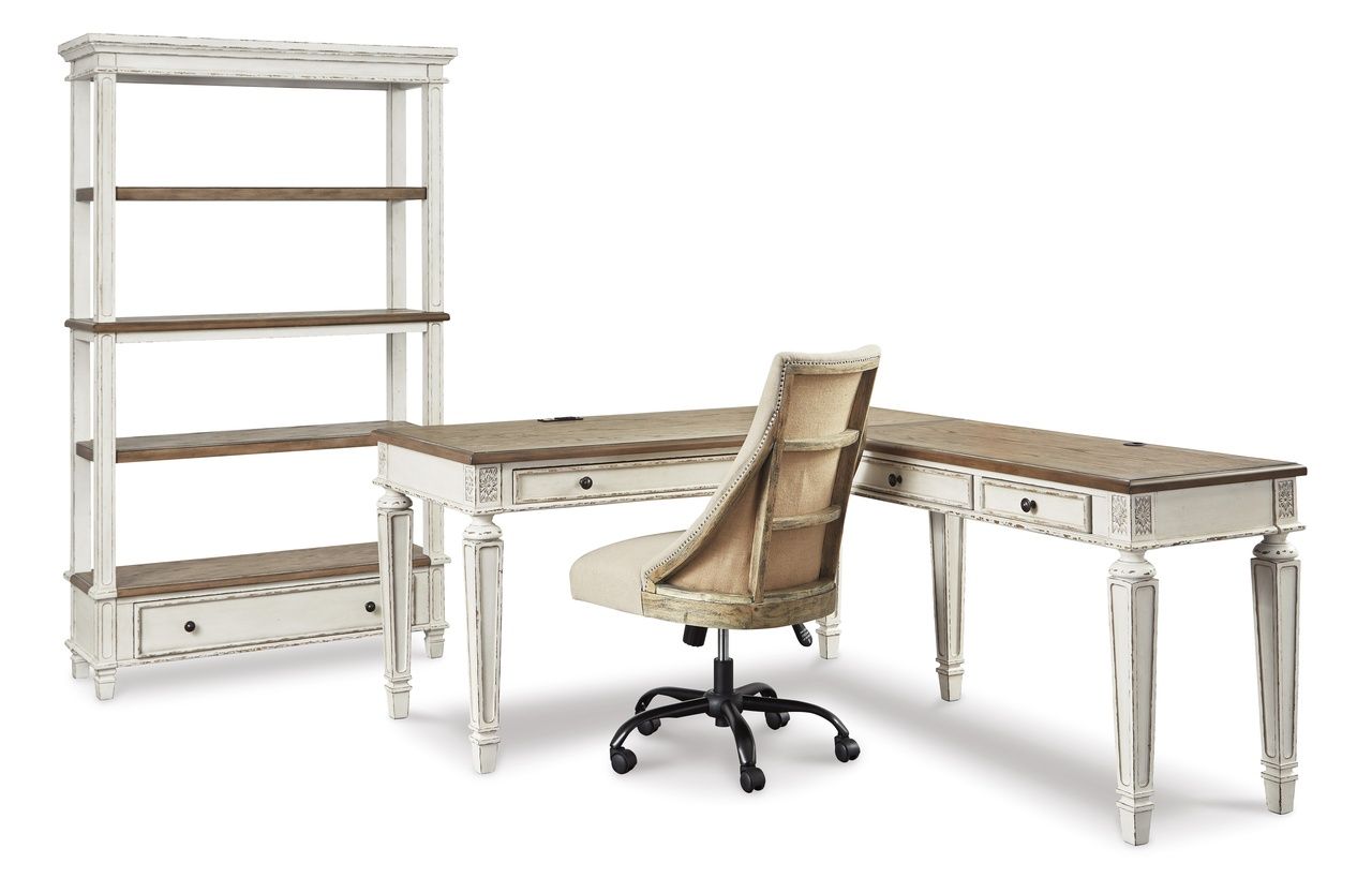 Realyn White and Brown Home Office L Desk H743H1
