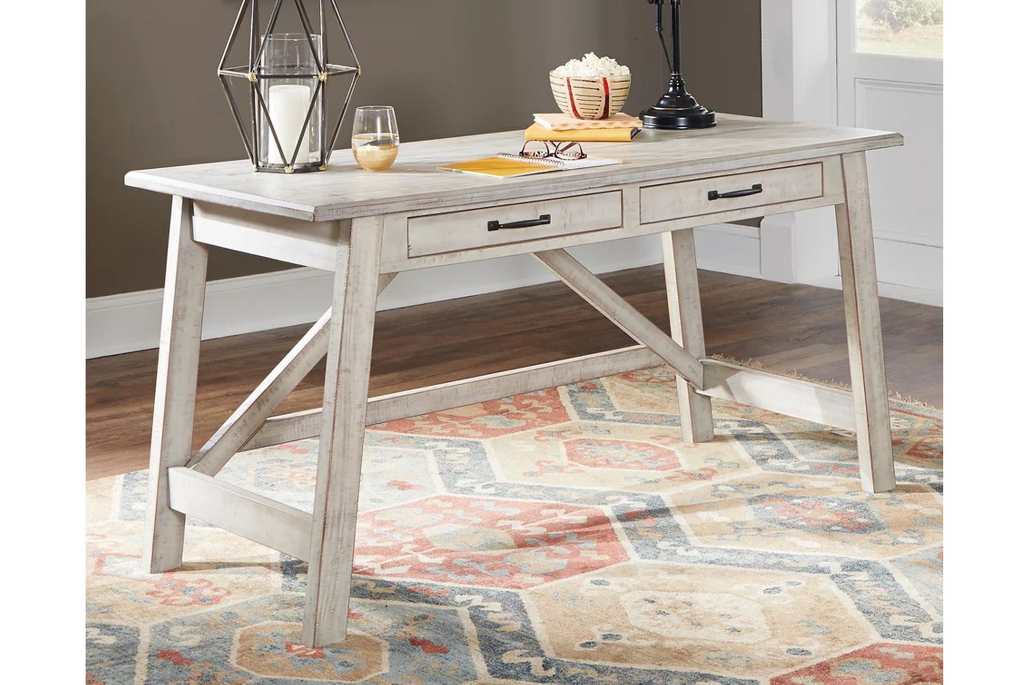 Carynhurst White Wash Home Office Large Leg Desk H75544