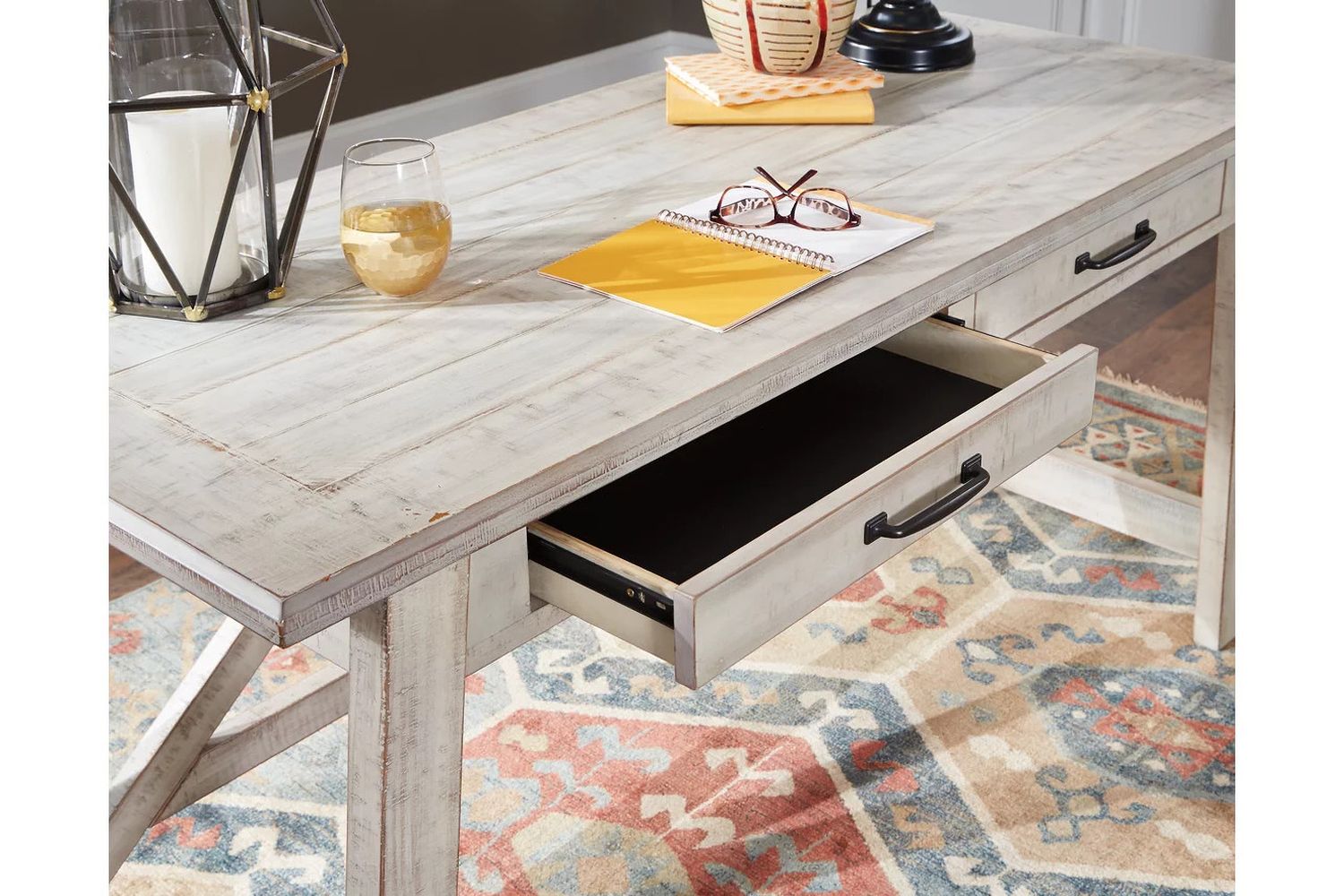 Carynhurst White Wash Home Office Large Leg Desk H75544