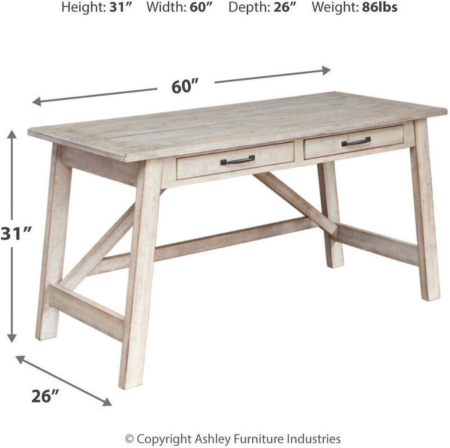 Carynhurst White Wash Home Office Large Leg Desk H75544
