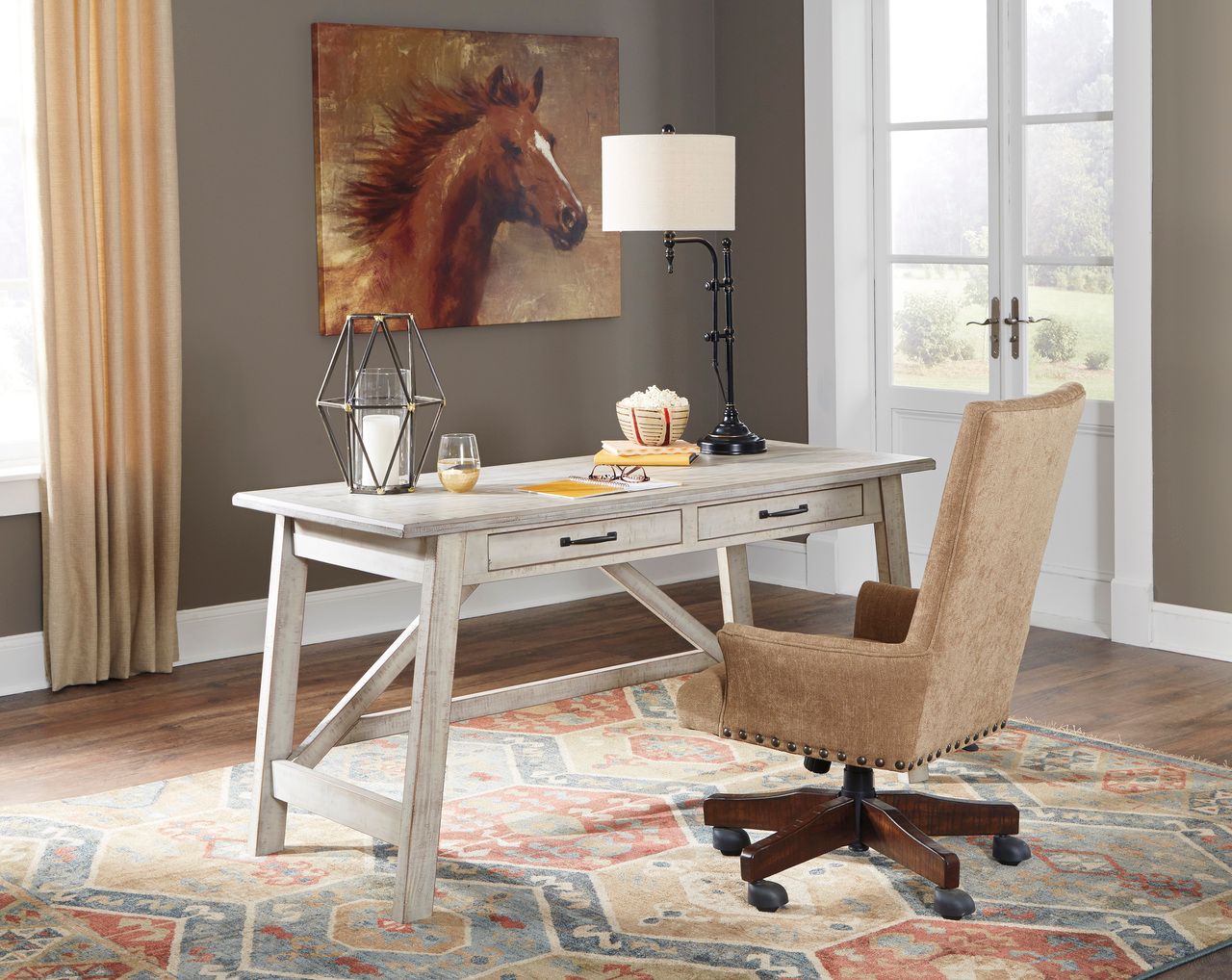 Carynhurst White Wash Home Office Large Leg Desk H75544