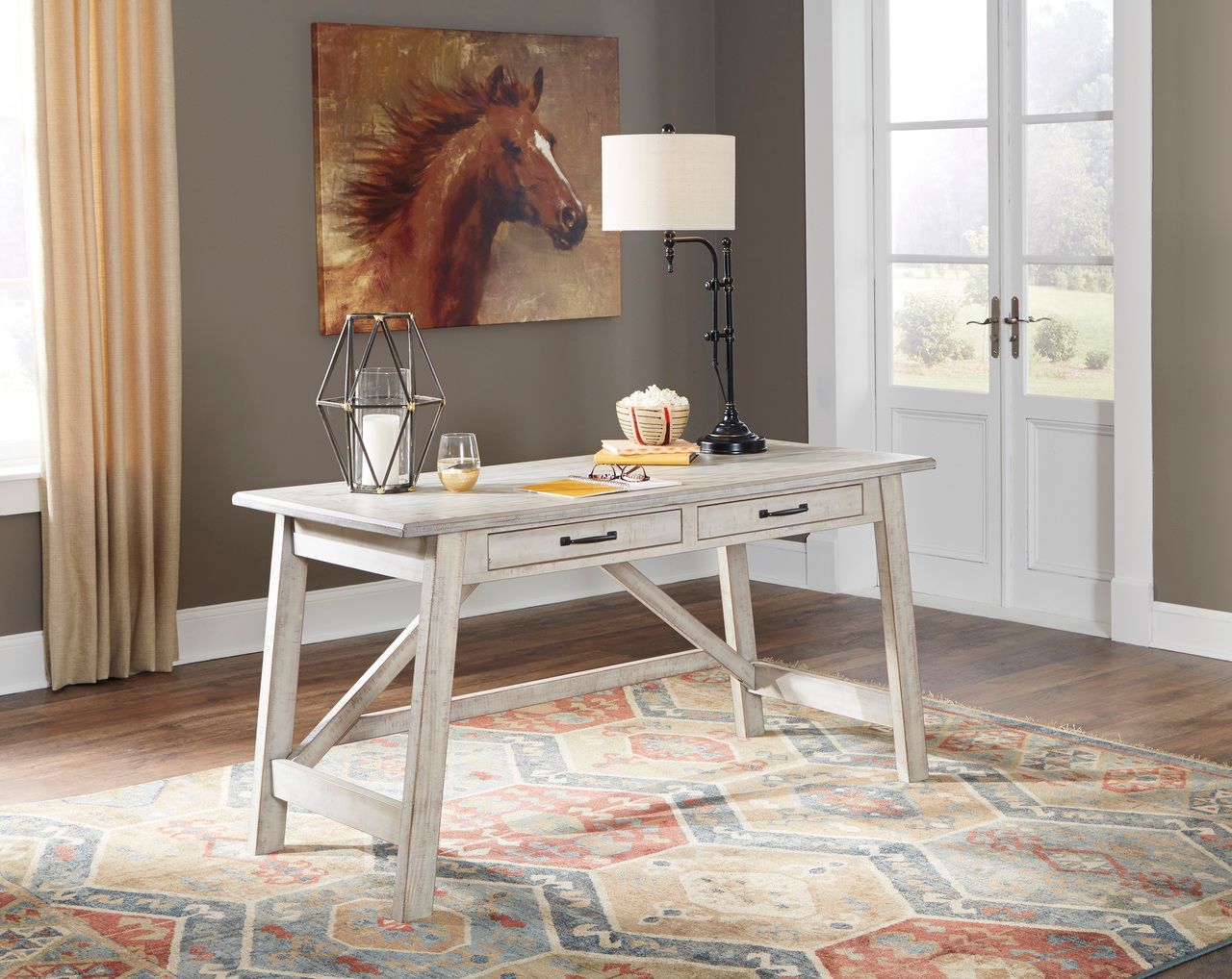 Carynhurst White Wash Home Office Large Leg Desk H75544