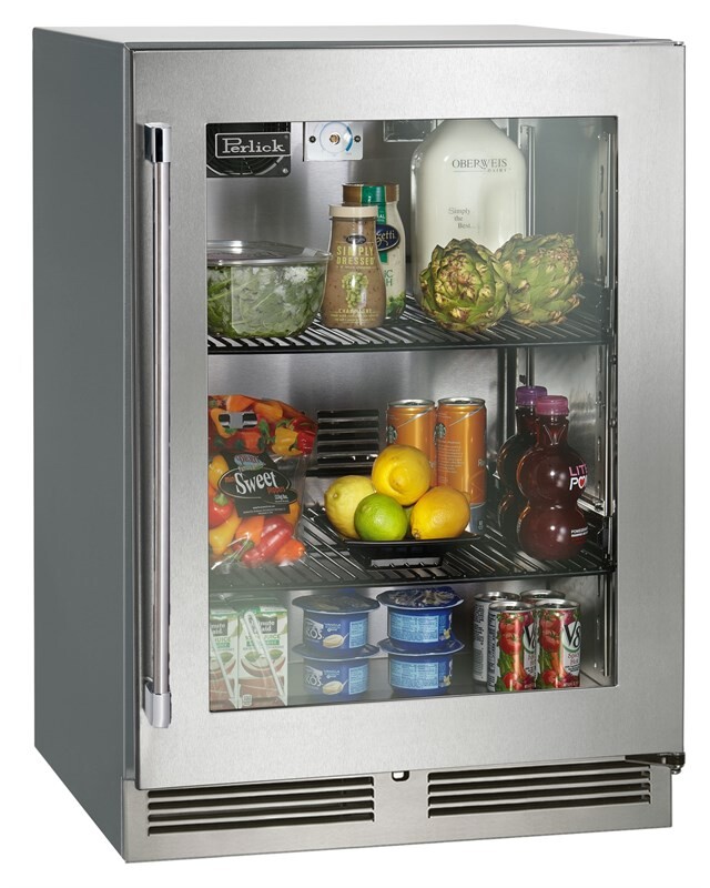 Perlick's Front Venting 24-inch Undercounter Refrigerator features two (2) full-extension shelves and 5.3 cubic feet of space to provide ample storage for 144 or 5 cases of bottled beverages 