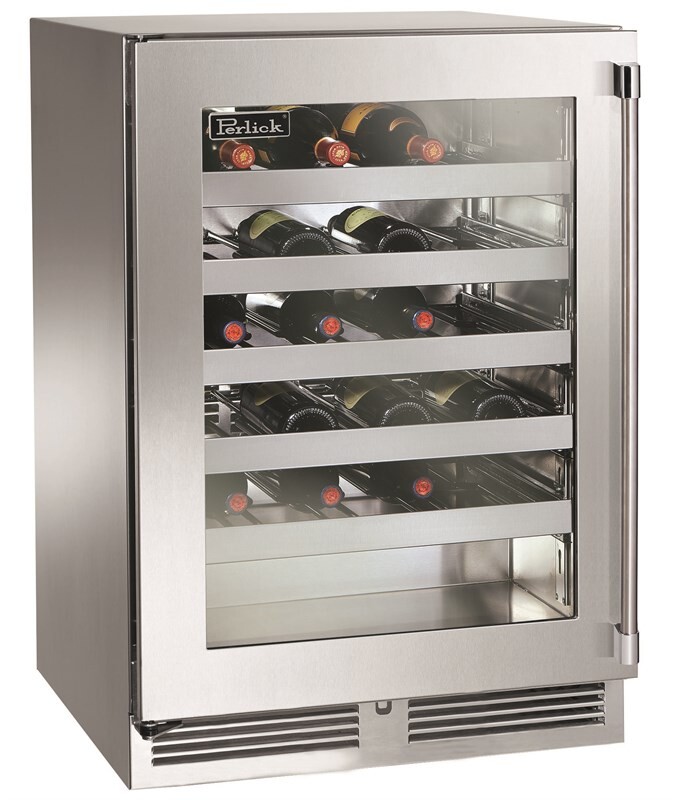 Perlick's 24" Undercounter Wine Reserve features five (5) full-extension vibration free shelves that each hold up to eight (8) 750 ml. wine bottles HC24WS