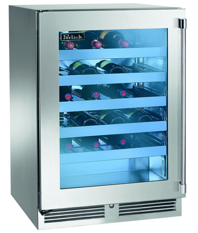 Perlick's 24" Undercounter Wine Reserve features five (5) full-extension vibration free shelves that each hold up to eight (8) 750 ml. wine bottles HC24WS