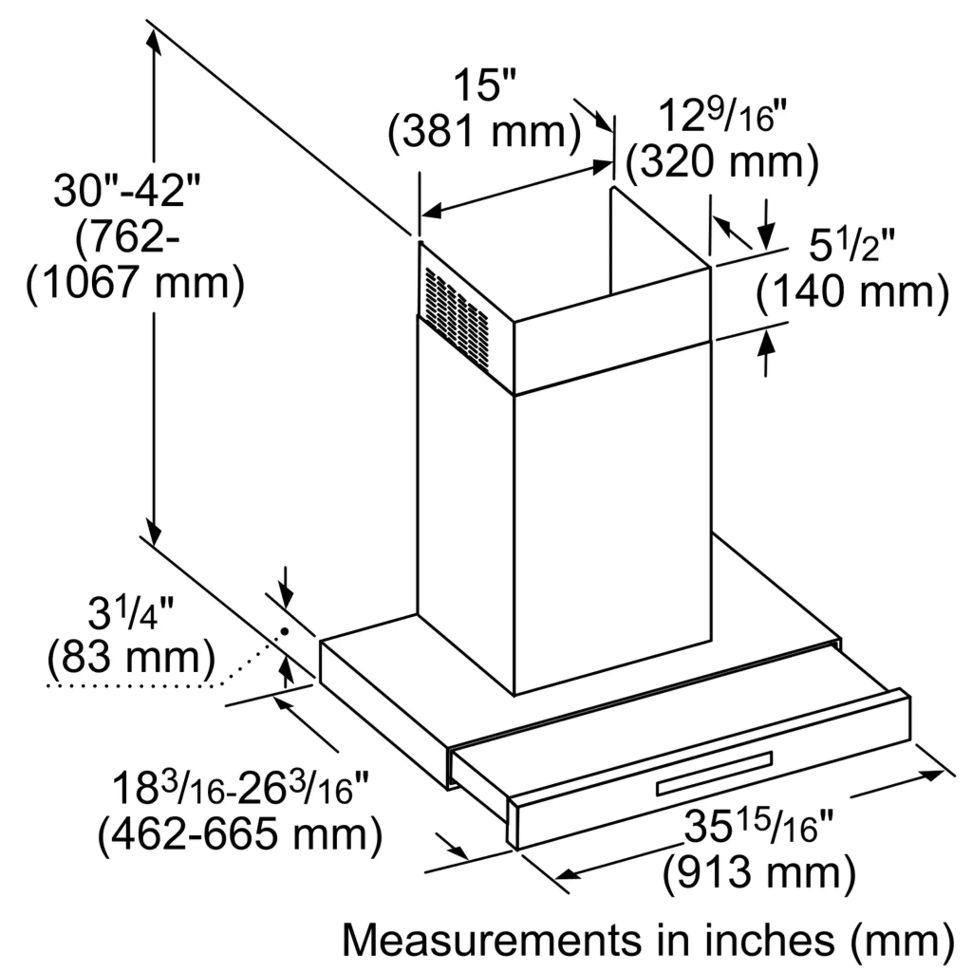 Masterpiece® Drawer Chimney Wall Hood 36'' HDDB36WS