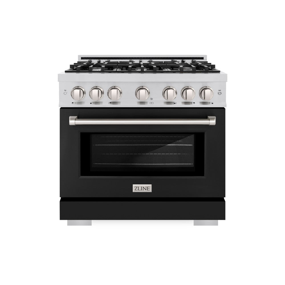 ZLINE 36 in. 5.2 cu. ft. Select Dual Fuel Range with 6 Burner Gas Cooktop and Electric Convection Oven in Stainless Steel with Black Matte Door (HDR-BLM-36) HDRBLM36
