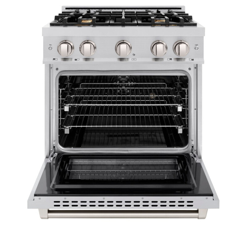 ZLINE 30 in. 4.2 cu. ft. Select Dual Fuel Range with Gas Cooktop and Electric Convection Oven in Stainless Steel with 4 Brass Burners (HDR-BR-30) HDRBR30