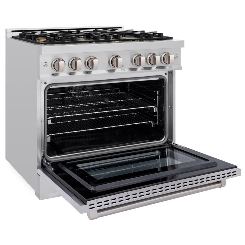 ZLINE 36 in. 5.2 cu. ft. Select Dual Fuel Range with Gas Cooktop and Electric Convection Oven in Stainless Steel with 6 Brass Burners (HDR-BR-36) HDRBR36