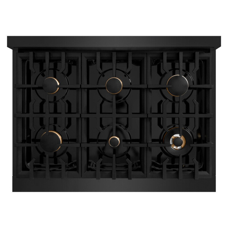 ZLINE Autograph Edition 36 in. 5.2 cu. ft. Select Dual Fuel Range with 6 Burner Gas Cooktop and Electric Convection Oven in Black Stainless Steel with Champagne Bronze Accents (HDRBZ-36-CB) HDRBZ36CB