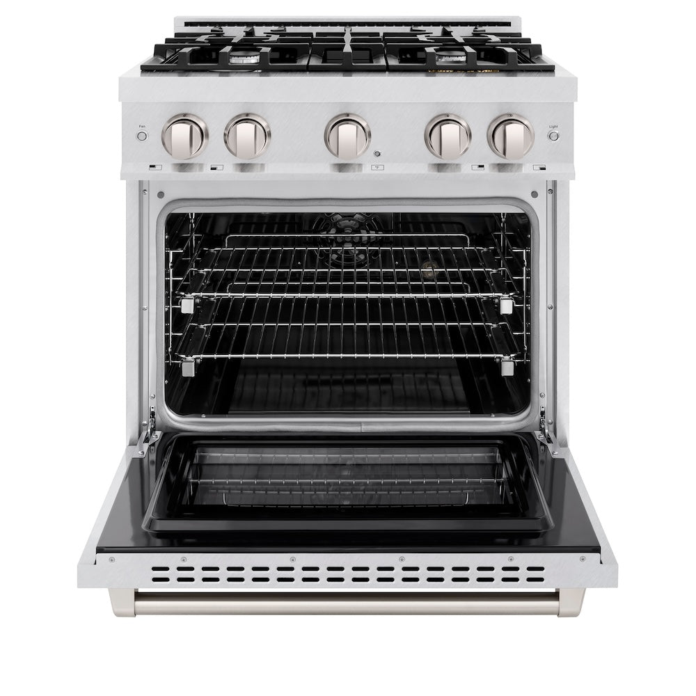 30 in. 4.2 cu. ft. Select Dual Fuel Range with 4 Burner Gas Cooktop and Electric Convection Oven HDRS30