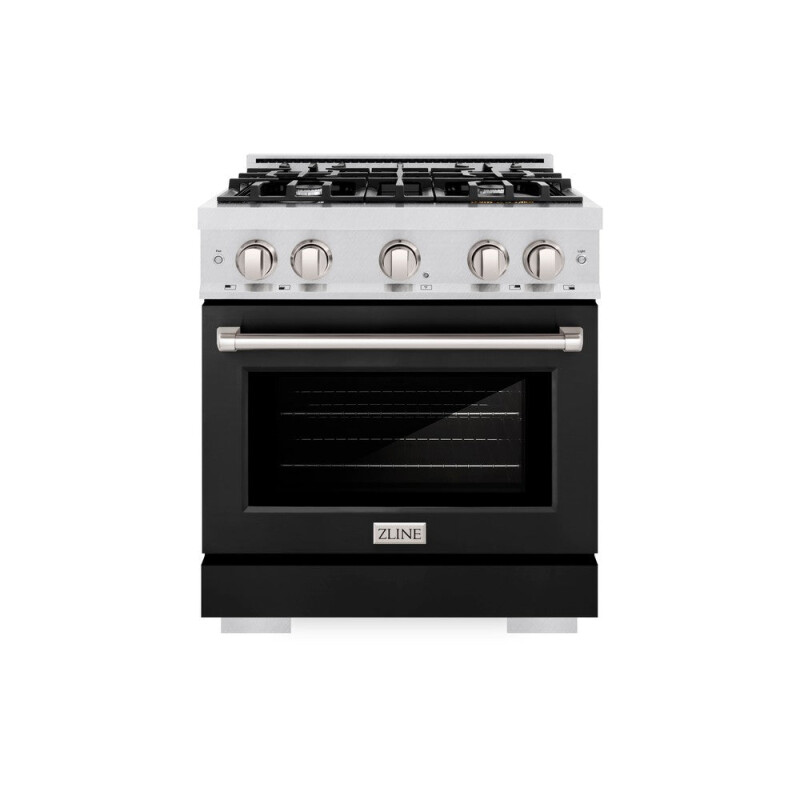 ZLINE 30 in. 4.2 cu. ft. Select Dual Fuel Range with 4 Burner Gas Cooktop and Electric Convection Oven in DuraSnow® Stainless Steel with Black Matte Door (HDRS-BLM-30) HDRSBLM30, product image 2 of 11