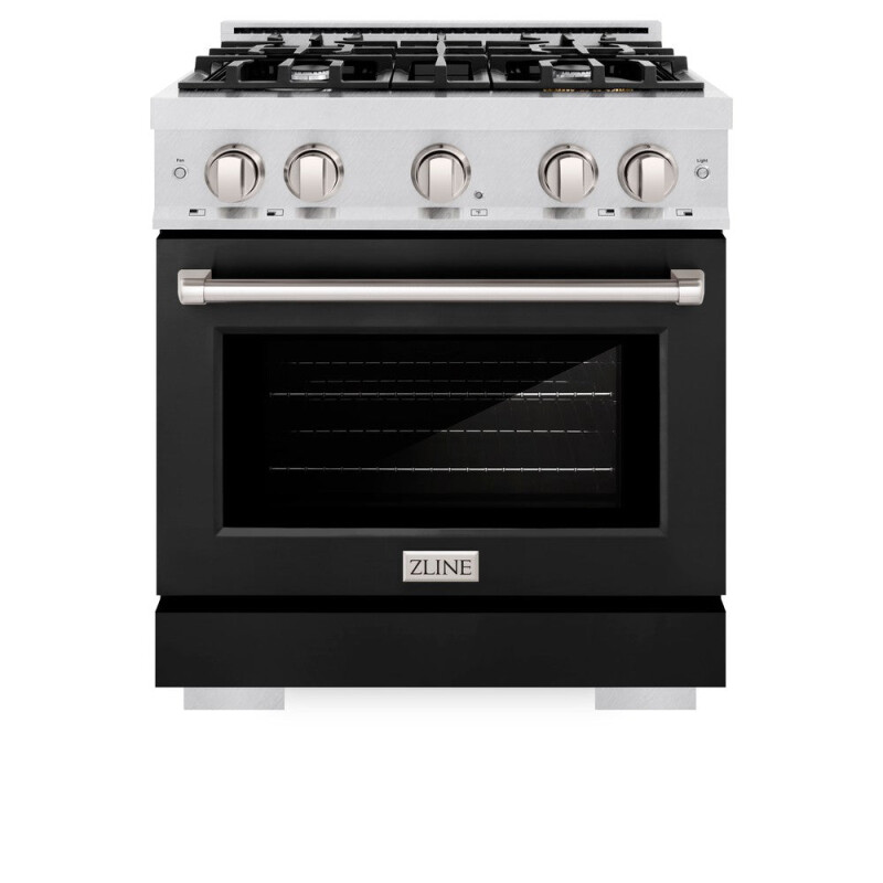 ZLINE 30 in. 4.2 cu. ft. Select Dual Fuel Range with 4 Burner Gas Cooktop and Electric Convection Oven in DuraSnow® Stainless Steel with Black Matte Door (HDRS-BLM-30) HDRSBLM30, product image 5 of 11