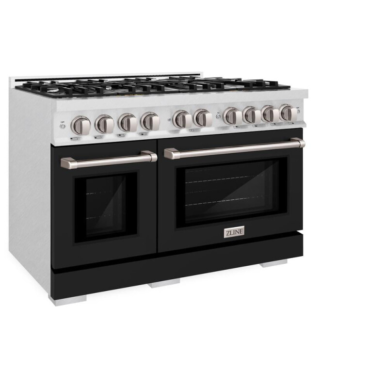 ZLINE 48 in. 6.7 cu. ft. Select Double Oven Dual Fuel Range with 8 Burner Gas Cooktop in DuraSnow® Stainless Steel with Black Matte Doors (HDRS-BLM-48) HDRSBLM48, product image 2 of 12