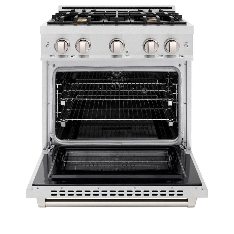 ZLINE 30 in. 4.2 cu. ft. Select Dual Fuel Range with Gas Cooktop and Electric Convection Oven in DuraSnow® Stainless Steel with 4 Brass Burners (HDRS-BR-30) HDRSBR30, product image 6 of 14