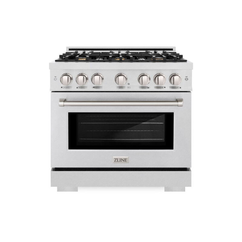 ZLINE 36 in. 5.2 cu. ft. Select Dual Fuel Range with Gas Cooktop and Electric Convection Oven in DuraSnow® Stainless Steel with 6 Brass Burners (HDRS-BR-36) HDRSBR36