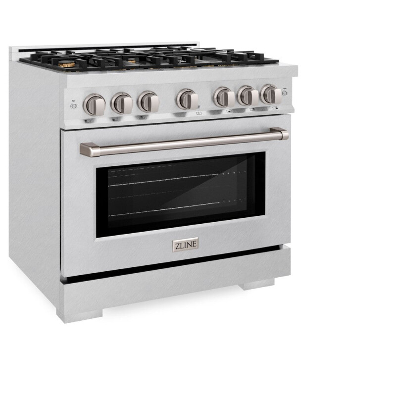 ZLINE 36 in. 5.2 cu. ft. Select Dual Fuel Range with Gas Cooktop and Electric Convection Oven in DuraSnow® Stainless Steel with 6 Brass Burners (HDRS-BR-36) HDRSBR36