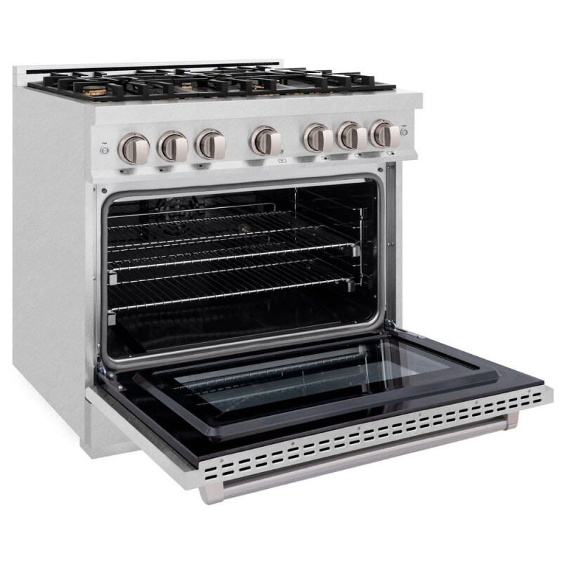 ZLINE 36 in. 5.2 cu. ft. Select Dual Fuel Range with Gas Cooktop and Electric Convection Oven in DuraSnow® Stainless Steel with 6 Brass Burners (HDRS-BR-36) HDRSBR36