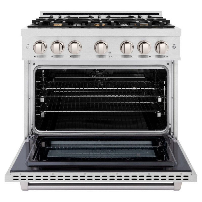 ZLINE 36 in. 5.2 cu. ft. Select Dual Fuel Range with Gas Cooktop and Electric Convection Oven in DuraSnow® Stainless Steel with 6 Brass Burners (HDRS-BR-36) HDRSBR36