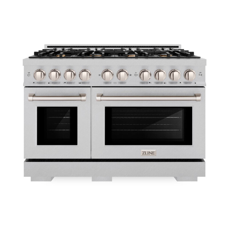 ZLINE 48 in. 6.7 cu. ft. Select Double Oven Dual Fuel Range in DuraSnow® Stainless Steel with 8 Brass Burners (HDRS-BR-48) HDRSBR48, product image 2 of 11