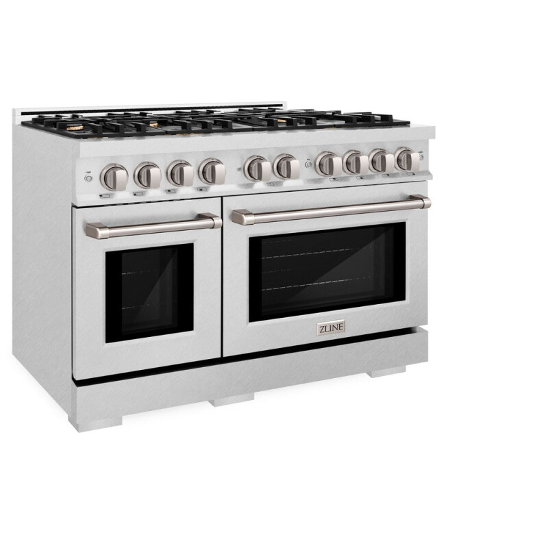 ZLINE 48 in. 6.7 cu. ft. Select Double Oven Dual Fuel Range in DuraSnow® Stainless Steel with 8 Brass Burners (HDRS-BR-48) HDRSBR48, product image 3 of 11