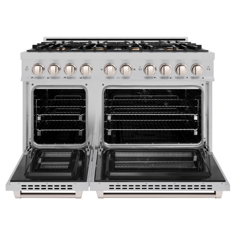 ZLINE 48 in. 6.7 cu. ft. Select Double Oven Dual Fuel Range in DuraSnow® Stainless Steel with 8 Brass Burners (HDRS-BR-48) HDRSBR48, product image 5 of 11