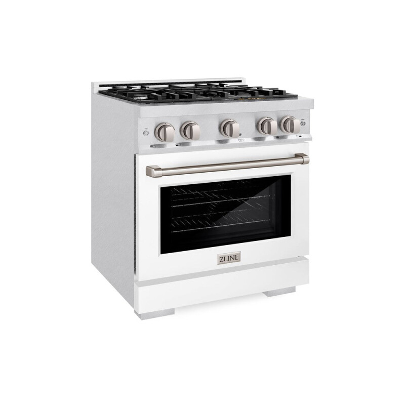 ZLINE 30 in. 4.2 cu. ft. Select Dual Fuel Range with 4 Burner Gas Cooktop and Electric Convection Oven in DuraSnow® Stainless Steel with White Matte Door (HDRS-WM-30) HDRSWM30