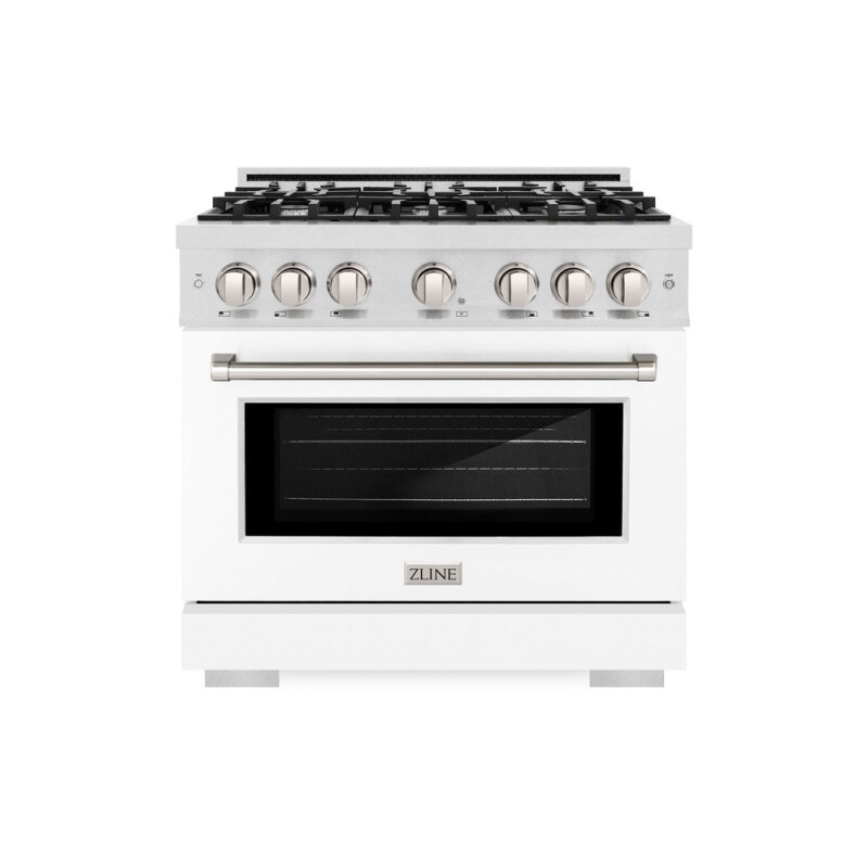 ZLINE 36 in. 5.2 cu. ft. Select Dual Fuel Range with 6 Burner Gas Cooktop and Electric Convection Oven in DuraSnow® Stainless Steel with White Matte Door (HDRS-WM-36) HDRSWM36