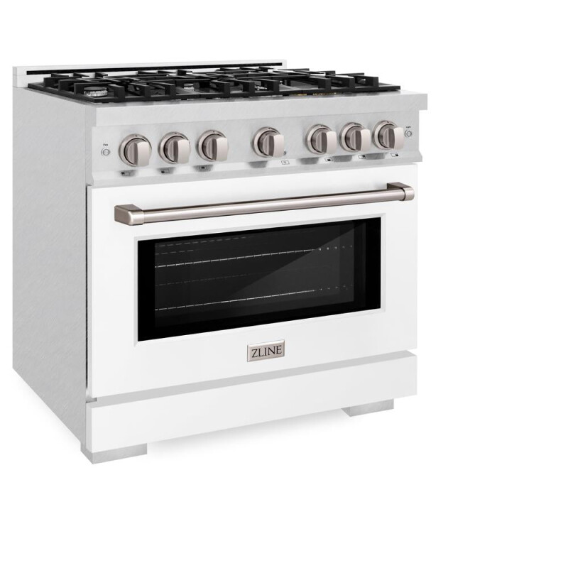 ZLINE 36 in. 5.2 cu. ft. Select Dual Fuel Range with 6 Burner Gas Cooktop and Electric Convection Oven in DuraSnow® Stainless Steel with White Matte Door (HDRS-WM-36) HDRSWM36